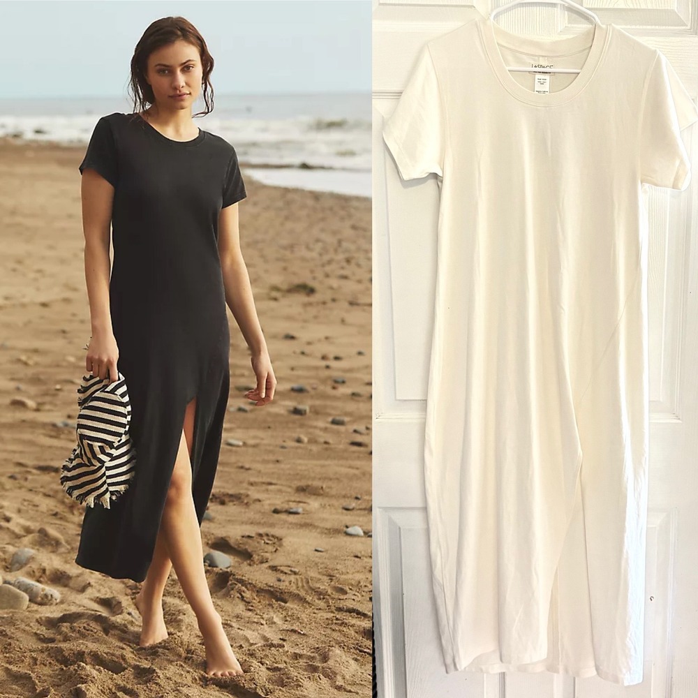 NEW L*Space Bonnie Dress‎ Size S Cream Cotton Maxi T-Shirt Slit BBONDR22